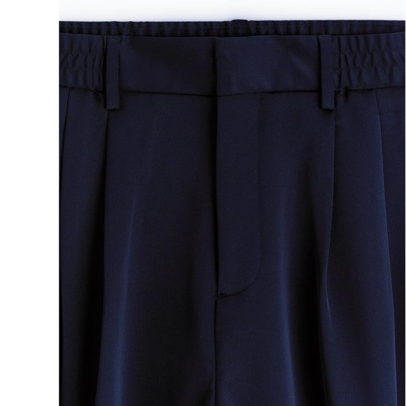 NWT MAN SATIN EFFECT PLEATED PANTS NAVY BLUE - Picture 6 of 8